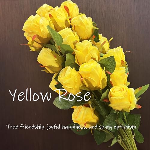 Artificial Roses 10 Pcs - Lifelike Single Stem Fake Roses with Natural Petal Texture,Fade-Resistant Silk Flowers for Wedding Decor,Home Vase Arrangements,Party Centerpieces(10, Yellow) - color: Yellow