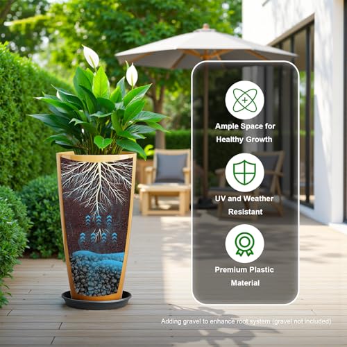 QCQHDU 21 inch Tall Planters for Outdoor & Indoor Plants, 2 Pack Sturdy Plant-Flower-Tree Pots for Front Porch Patio Deck Living Room Decor, Golden - color: Golden, size: 21 inch