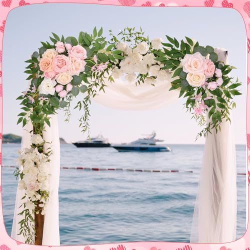 2 Pcs Wedding Arch Decorations - Reusable Artificial Hanging Flowers Floral Swag Greenery Garland for Wedding Welcome Sign Backdrop Bridal Ceremony Reception Backdrop Decoration(Light Pink - color: Light Pink