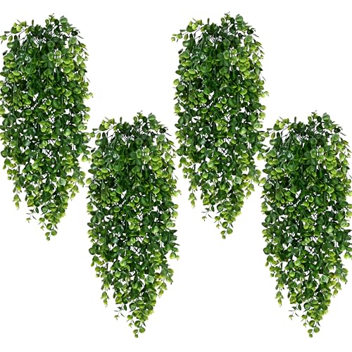 Waipfaru 4Pcs Fake Hanging Plants 2.7ft Fake Plants Eucalyptus Leaves UV Resistant Fake Vines Ivy Artificial Plants Outdoor Faux Plants Indoor Bedroom Living Room Boho Wall Porch Shelf Decor - color: Photos Ivy Vines, size: 4Pcs Plants