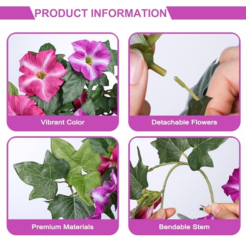 HyeFlora Artificial Flowers for Outdoors 2PCS Faux Petunias Silk Fake Flowers for Outside Planter UV Resistant Realistic Home Garden Porch Decor (Fuchsia) - color: Fuchsia