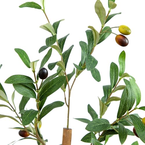Nearly Natural Olive Tree Artificial Indoor 4FT Tall Silk Faux Olive Tree for Home and Office Decor, Fake Potted Olive Tree with Natural Wood Trunk, Realistic Olive Tree Branches and Lifelike Fruits - size: 4ft
