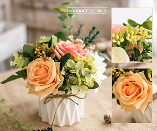 TKAS Artificial Flowers Fake Flowers Silk Rose Bouquets Decoration with Ceramics Vase for Table Home Office Wedding (Mix Color-4) - color: Mix Color-4