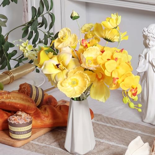 CEWOR Artificial Flowers Fake Flowers for Vase Silk Faux Flowers for Wedding Bouquets Flower Arrangements Floral Table Centerpieces Home Kitchen Garden Party Décor (Yellow) - color: Yellow