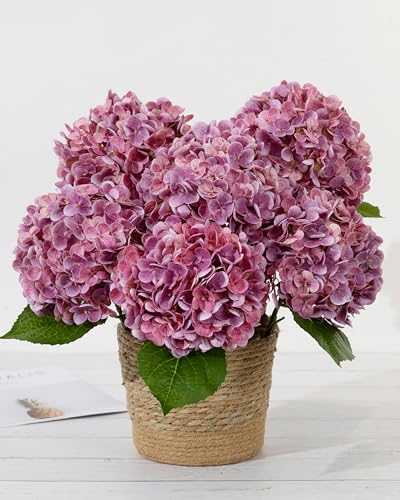 DuHouse 3Pcs Large Hydrangea Artificial Flowers,20 inch Latex Real Touch Hydrangeas with Long Stems & Leaves for Home Decor Party Floral Arrangements Wedding Bouquets Centerpieces(Rose Red) - color: Rose Red, size: 3pcs