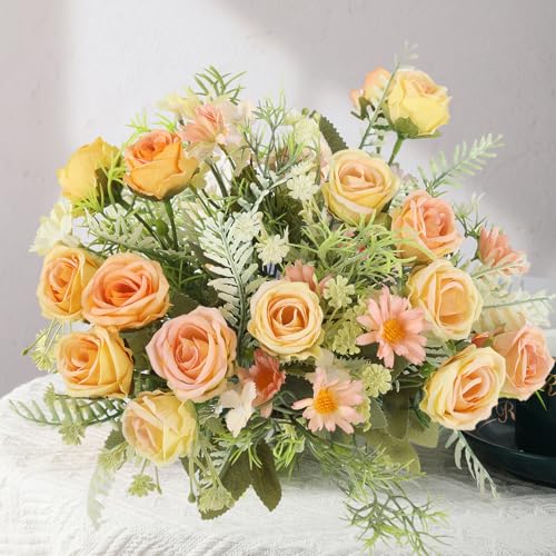 3 Pcs Artificial Rose Flowers Fake Flowers Bouquet Faux Flower Arrangement for Wedding Home Centerpieces Decor(Champagne) - color: Champagne
