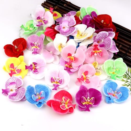 Corkwaw 50 Pcs Orchid Petals Artificial Decorations Orchids Heads Flowers Faux Silk Phalaenopsis Butterfly Flower Heads for Handmade DIY Home Wedding Party Decoration (Light Purple)