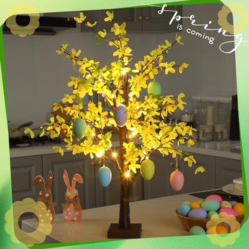 Baquler 2 Pcs Fake Forsythia Tree Lamp Artificial Yellow Flowers Tree Lamp Forsythia Stems Birch Tree with LED Lights Spring Artificial Stem Flowers for Easter Home Party Wedding Holiday Spring Decor