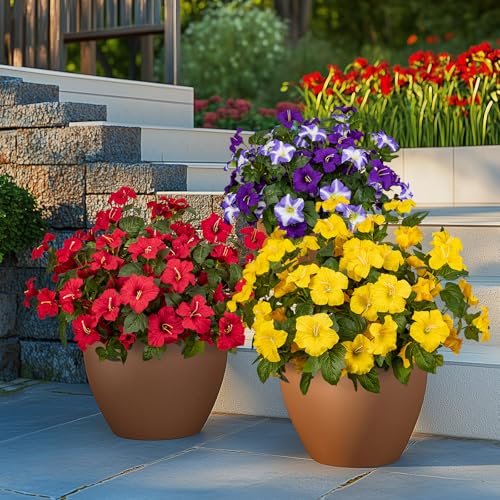 19 Inch Artificial Fake Flowers for Outdoor,4 Pcs Yellow Faux Silk Petunias Spring Flowers for Outside for Indoor Porch Planter Front Door Garden Patio Window Box Home Decor - color: Yellow