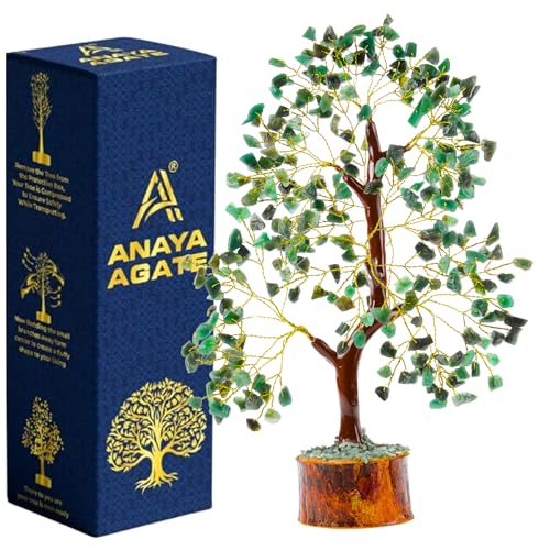ANAYA AGATE Green Jade Crystal Trees for Home Decor, Office Desk Decoration, Chakra Healing Crystals and Stone for Positive Energy, Money, Good Luck, Tree of Life Spiritual for Women and Mom - color: Green Jade Golden Wire