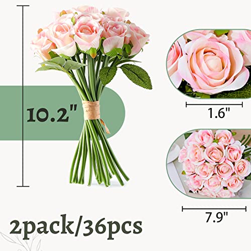 ZMZQ&flw 36 Roses Artificial Flowers with Single Stem, 2 Bouquet Silk Flesh Pink Roses Faux Fake Flowers for Outdoor Bridal Wedding - color: Flesh Pink 36pcs