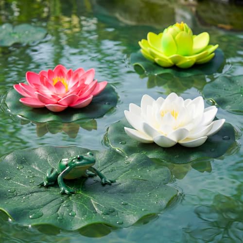 Suncalla 24 Pcs Artificial Floating Foam Lotus Flower with Water Lily Pad, 4", 14 Colors Lifelike Ornament Home Garden Pond Decor Indian Decorations Return Gifts - color: Colorful, size: 4"
