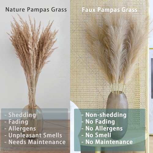 38" 10 Stems Faux Pampas Grass Decor - Tall Pampas Grass for Floor Vase Fluffy Artificial Pampas Grass for Boho Home Wedding Mothers Day Decoration（Brown） - color: A-brown