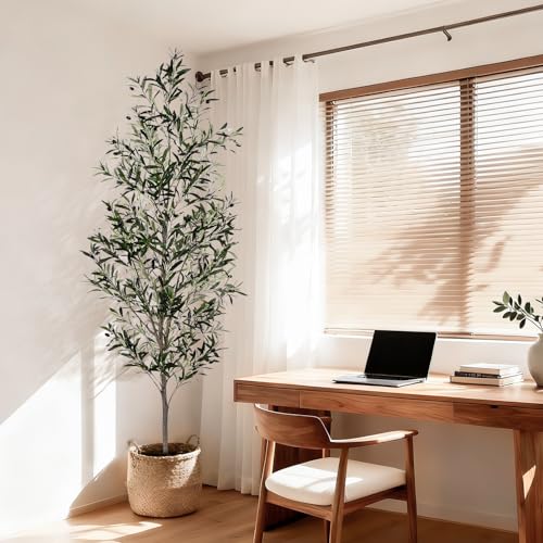 Jocoevol Olive Tree, 7FT Artificial Indoor Tall Faux Olive Trees w/Planter & Natural Wood Trunk and Lifelike Fruits, Fake Olive Artificial Tree for Home Office Decor - size: 7ft