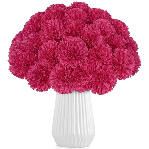 36 Pcs Artificial Chrysanthemums Flowers Hot Pink Flowers Fake Mums Silk Flowers for Christmas Wedding Floral Table Centerpiece Home Decor - color: Hot Pink