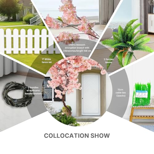 Artificial Cherry Blossom Trees - Fake Flower Background Walls with Simulated Branch and Rattan Design - for Indoor Ceiling Air Conditioning Pipe Ornamental(Pink) - color: Pink