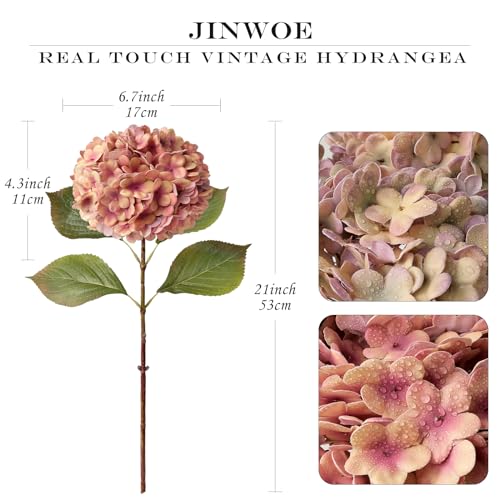 JINWOE 4Pcs Real Touch Vintage Artificial Hydrangeas, 21" Boho Fall Faux Hydrangea Flowers,Hydrangea Artificial Silk Flowers for Wedding Bouquet Centerpieces Tables Party Home Halloween Indoor - color: Pink &Puple