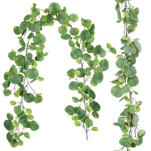 RECUTMS 2Pack Fake Big Eucalyptus Garland 5.6FT Artificial Apple Leaves Ivy Vine Greenery Faux Hanging Wreath Rattan for Home Office Wedding Garden Farmhouse Balcony Wall Window Outdoor Indoor Decor - color: Big Eucalyptus Garland 2pcs