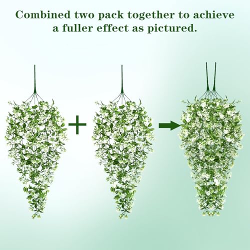 Waipfaru 4pcs Fake Hanging Plants, Artificial Hanging Flowers Faux Ivy Pothos Vines Greenery for Wall Home Bedroom Living Room Aesthetic Kitchen Office Aesthetic Kitchen Indoor Outdoor Decor - color: White Flowers, size: 4Pcs Plants