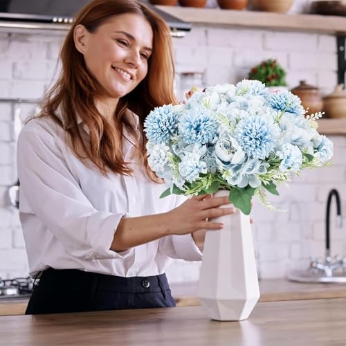 12 Bundles Artificial Peonies Bulk, Silk Fake Flowers Bouquet for Table Centerpieces Wedding Party, Spring Faux Floral for Home Decoration Indoor & Outdoor, Blue - color: Light Blue Peony