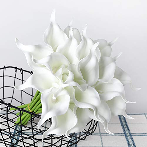 DuHouse 20Pcs Artificial Calla Lily Flower Real Touch Latex Flowers for DIY Wedding Bouquet Party Home Decor (Pure White) - color: Pure White, size: 20pcs