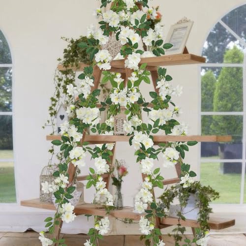 2 Pcs Artificial Flowers Garland for Outdoors White Faux Gardenia Garland 12Ft Silk Rose Hanging Vines Floral for Wedding Arch Party Wall Garden Ceremony Backdrop Fence Spring Decor - color: White