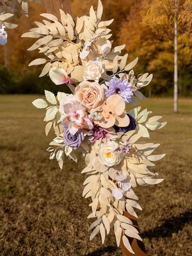 Lisuun Wedding Arch Flowers, Artificial Flowers for Decoration, Large Flower Swag for Boho Styles Wedding Ceremony Floral Decor - Pack of 2 - color: Purple Champagne