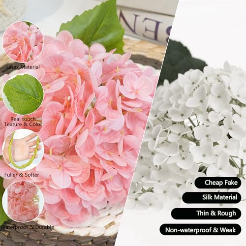 Jahe 4 Pcs Hydrangea Artificial Flowers, 20'' Tall Large Bloom Faux Hydrangea Flowers,Real Touch Fake Flowers, Bouquet Home Wedding Party Decor, DIY Floral Arrangement, Pink - color: Pink
