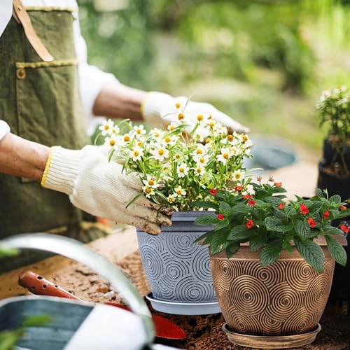Fodetyff 6 Inch Flower Pots Planters for Indoor Outdoor Plants, 6 Pack Plastic Small Plant Pots with Drainage Hole & Tray, Modern Decorative Garden Pot with Saucer, Plant Container for House - color: Blue, size: 6 inch-6 pack