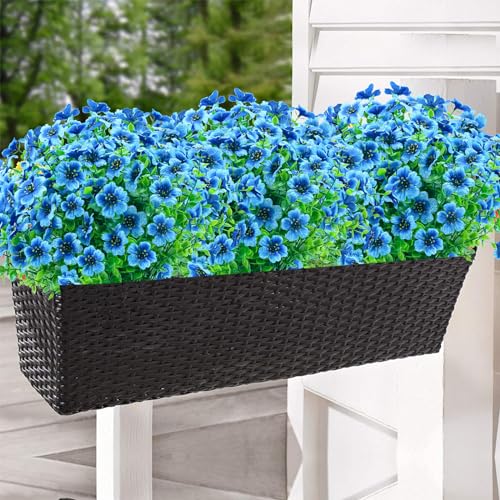 Artificial Flowers for Outdoors,20 Bundles UV Resistant Fake Outside Flowers Plastic Plants Outdoor Faux Flower for Garden Porch Window Box Home Decor(Blue) - color: Blue, size: 20 Bundles