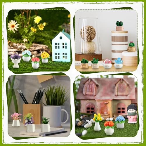Threehoney 30 Pcs Miniature Dollhouse Plants Accessories Mini Artificial Potted Flower Tiny Resin Greenery Cactus Figurines for Doll House Gift DIY Garden Bonsai Micro Landscape Decoration(Succulents) - style: Succulents