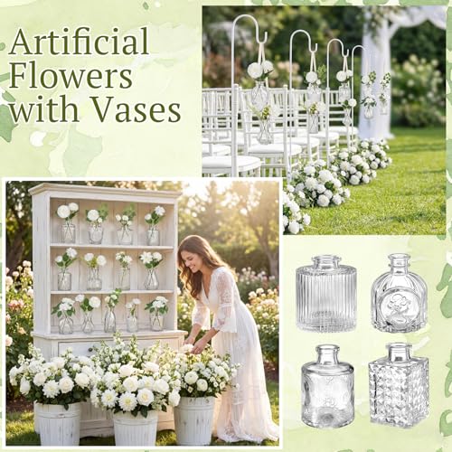 36 Pcs Artificial Flowers Table Centerpiece with Vases Colorful Wildflower Centerpieces Silk Flower Arrangement for Wedding Baby Shower Table Centerpieces Party(White Bloom,Clear) - style: White Bloom