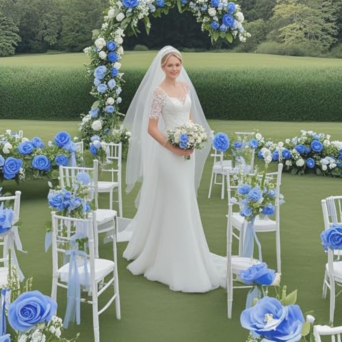 Flower Garland for Backdrop, Rose Garlands for Gecoration, 4Pcs Blue Hanging Flowers, Artificial Flower Vines Wedding Decor, Birthday Decorations, Arch Garden Ceremony Background Wall Decor (Blue) - color: Blue Rose