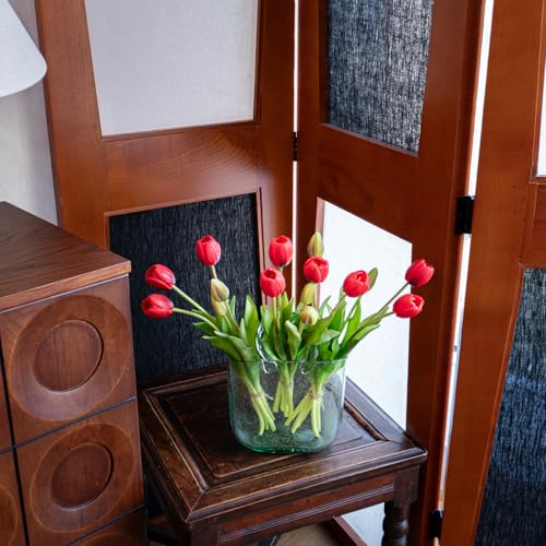 Artificial Tulips Flowers,Soft Touch Latex Bouquet, Fake Tulips,Spring Wedding Home Room Table Centerpiece Decor - color: 15pcs Red(no Vase)