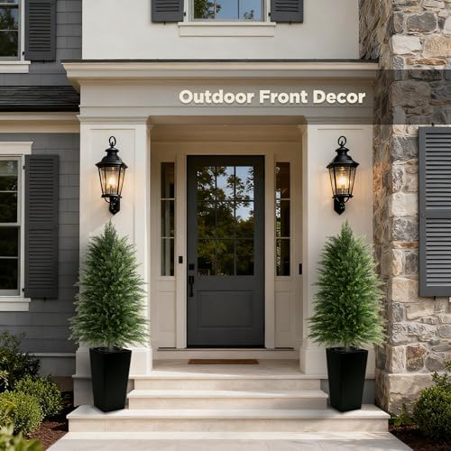 4FT Tall Artificial Cedar Topiary Tree with Full Bushy Columnar Shape, Realistic Faux Cypress in Square Black Pot with Fillable Water Bag, Outdoor Evergreen for Front Porch Garden Home Decor - color: Black-columnar Arbor, size: 4ft-1pack