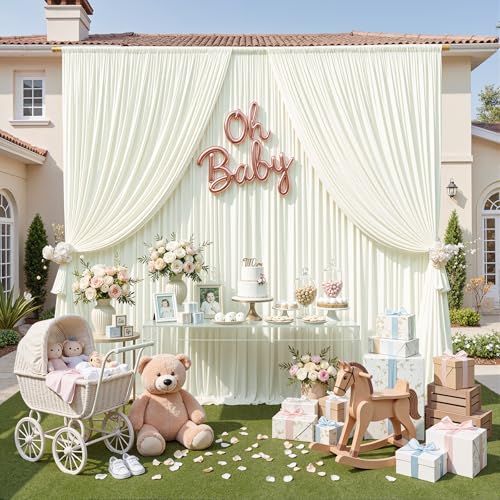 10ft x 8ft Ivory Backdrop Curtain for Parties, Polyester Photo Backdrop Drapes for Wedding Birthday Baby Shower Party Photography Background Home Decor - color: Ivory, size: 10ftx8ft
