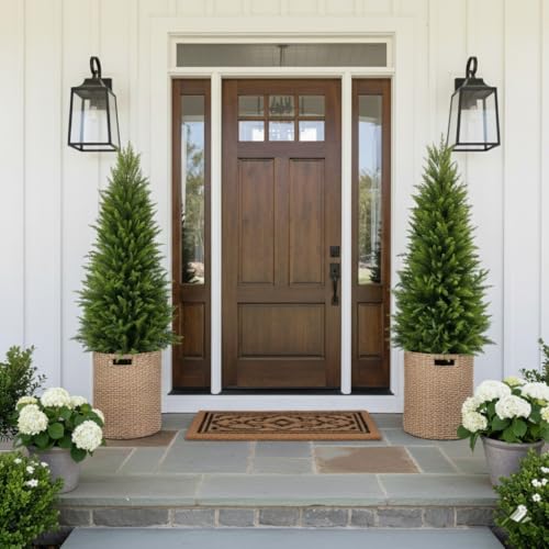 4FT Artificial Cedar Topiary Trees 2 Pack, Resistant | Lifelike artificial cypress topiary, protected. No watering. For porch, patio, garden, home office. - size: 4FT