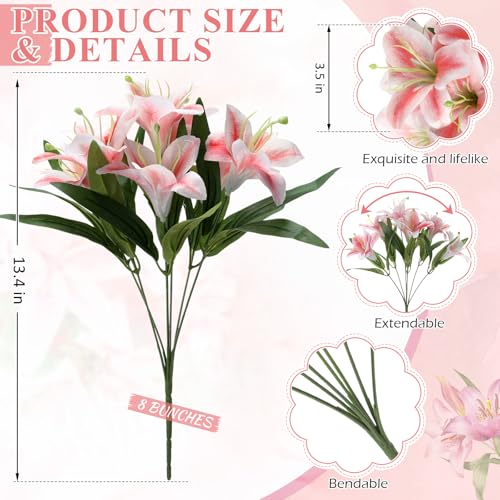Giegxin 8 Pcs Artificial Tiger Lily Bouquets, Silk Faux Easter Lilies with 7 Heads, Realistic Spring Flowers for Wedding Centerpieces, Home Vase Decor, Party & Event Arrangements (Hot Pink) - color: Hot Pink