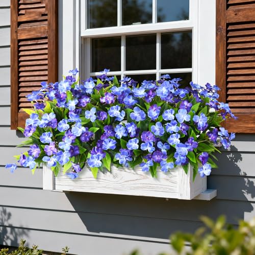 Artificial Impatiens Flowers for Outdoors, 6 Bundles Silk Fake Flowers for Spring Summer Decoration, UV Resistant Faux Plants Plastic Bouquet for Home Planter Porch Patio Yard Decor(Double Blue) - color: Double Blue