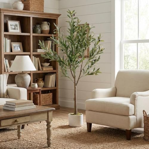 OUTLANE 4.4 FT Artificial Olive Tree with 22 Realistic Fruits, Faux Potted Plant for Indoor and Outdoor, Tall Fake Tree for Living Room, Office, Porch, Patio & Modern Farmhouse Decor - size: 6in