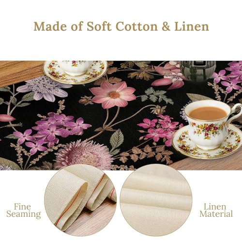Boho Floral Table Runner Vintage Colorful Bohemian Flower Botanical Tropical Leaves Black Dinner Runner for Farmhouse Home Kitchen Party Holiday 36X13inch - color: Bohoflower-2, size: L36"x W13"
