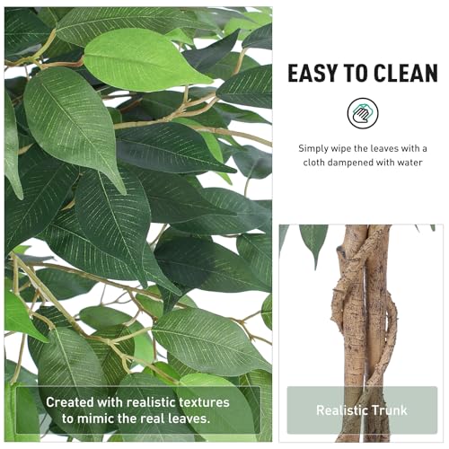 Ficus Tree Artificial 6ft, Tall Fake Tree with Realistic Leaves & Trunk, Artificial Tree for Home Office Living Room Decor Indoor Outdoor. - style: 6ft