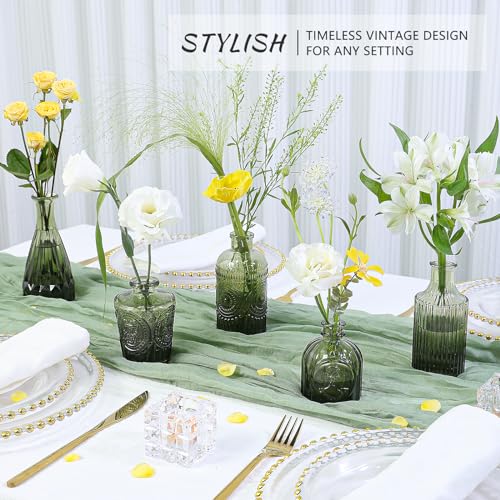 SUPMIND Glass Bud Vase Set of 5, Green Small Flower Vases for Centerpieces in Bulk, Mini Vintage Vase for Rustic Wedding, Home,Table Decoration - color: Green, size: 5Pcs
