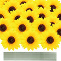 60 Pcs Artificial Sunflowers with Stems - 4 Inches Realistic Silk Fabric Flowers for Home Decor, Wedding, Centerpieces & Crafts Thanksgiving Decorations – Bright Yellow Fake Flowers