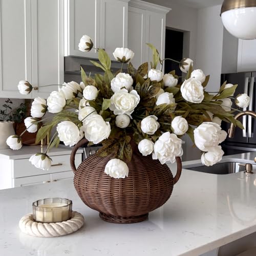 Thiccywoov 12 Pcs Faux Peony Stems Flowers Bulk Vintage Artificial Silk Peonies Stems Real Look Fake Peonies Branch for Vase Filler DIY Bouquet Centerpiece Home Indoor Outdoor Decor (Beige) - color: Beige