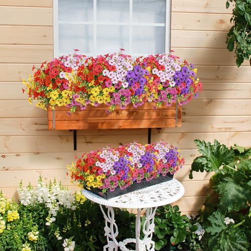 Sggvecsy Artificial Flowers for Outdoors 12 Bundles Realistic Faux Plants UV Resistant Fake Silk Daisy with Eucalyptus for Boxwood Planter Patio Porch Outside Spring Summer Decoration(Mixed 6 Color) - color: Mixed 6 Colors