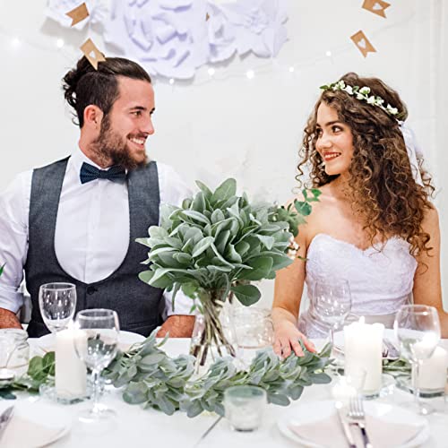 Giegxin 24 Pcs Artificial Lambs Ear Stems Garland Faux Greenery Stems Bulk Flocked Faux Greenery Decor Fake Lambs Ear Picks Plants for Home Wedding DIY Wreath Flower Arrangement