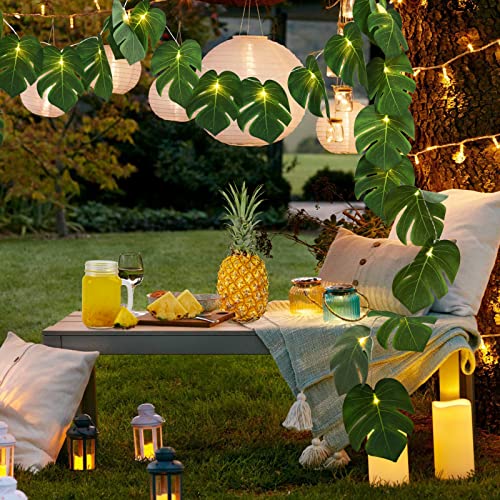 RECUTMS Artificial Tropical Palm Leaves String Lights, Large Size 20 LED Monstera Leaf Wall Hanging Vine Greenery,Outdoor Indoor Hawaiian Luau Jungle Beach Safari Baby Shower Party Spring Summer Decor - color: Monstera Leaf String Lights Large Size 1pcs