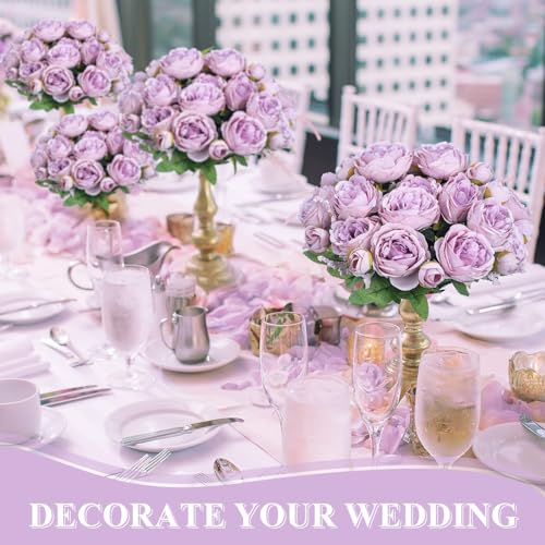 8 Bundles Artificial Peonies Flowers Boho Faux Flowers Arrangements Artificial Centerpiece Spring Bouquet Floral Wedding Decoration for Vase(Light Purple) - color: Light Purple