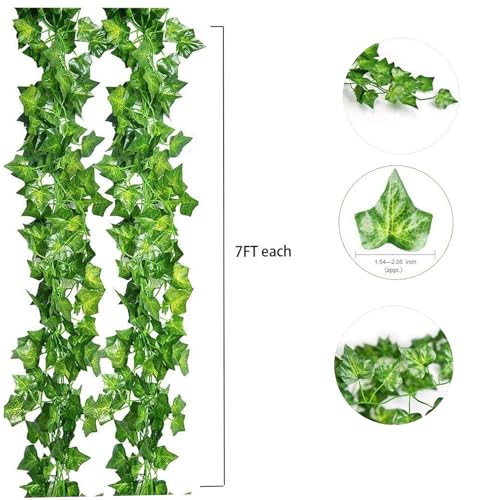 Unilove 84 feet 12 Pack Fake Vines Artificial Ivy Leaves Plants Hanging Greenery Plant Garland for Bedroom Office Wall Decor Indoor Outdoors (84Ft Ivy Leaves) - color: 84ft Ivy Leaves